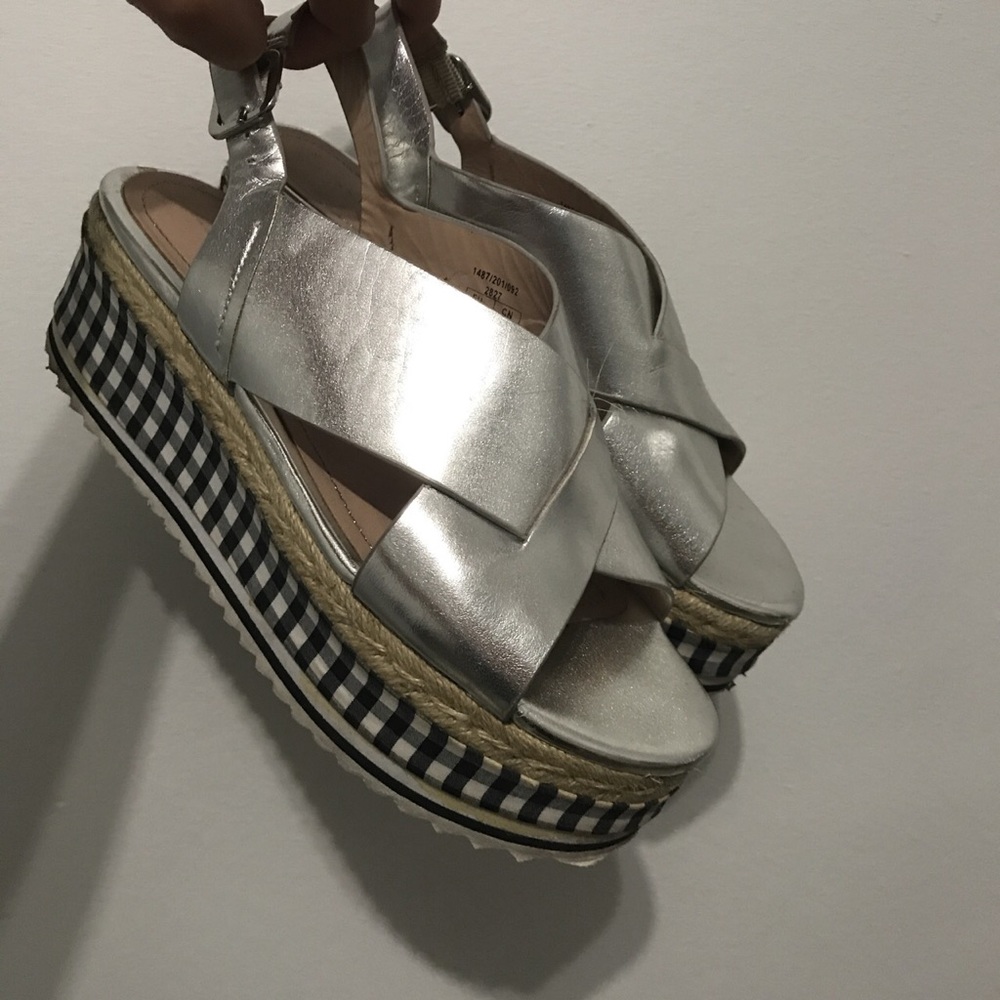 Zara PLATFORM plaid silver sandals!!